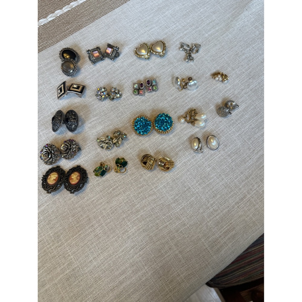 Vintage Clip On & Screw Back Earrings Lot - 19 Pairs Costume Jewelry Estate